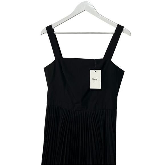 THEORY WOMENS SIZE 6 SLEEVELESS PLEATED VOLUME POPLIN MIDI DRESS BLACK NEW - Picture 8 of 14